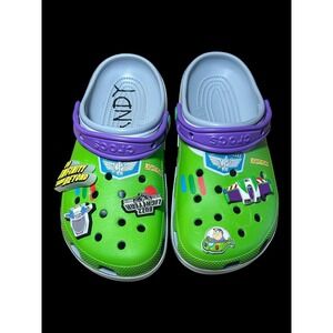 Crocs Toy Story Buzz Lightyear Classic Clogs Mens 6 Womens 8 Green Purple White